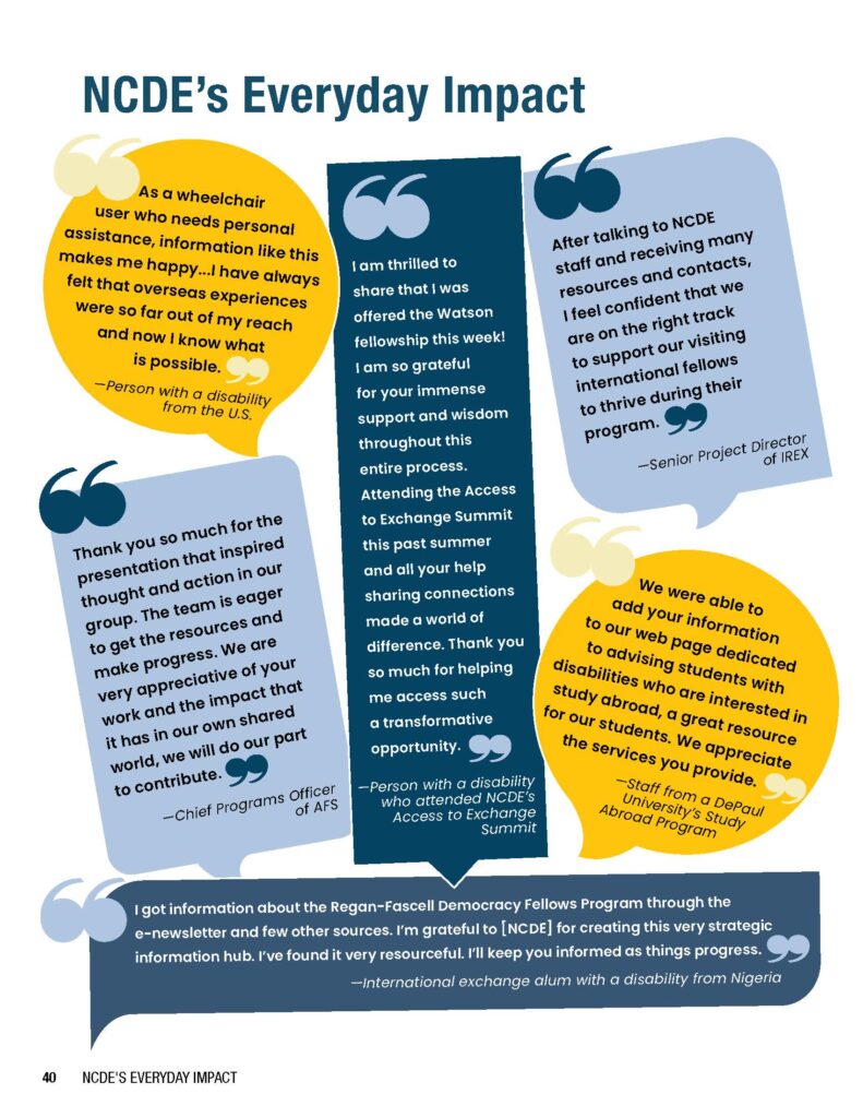 Collage of blue and yellow speech bubbles filled with text